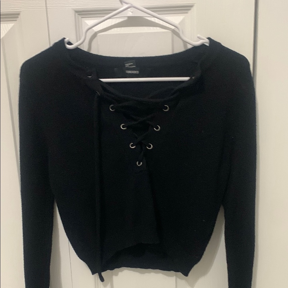 Forever 21 Black Lace-Up Blouse
